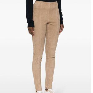 READ Polo Ralph Lauren Lambskin Paneled Suede Zip Leggings Pants Tan Size Small